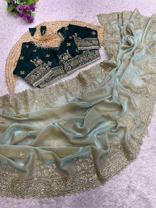 Fendy Sattin C -pallu 3 mm multi sequence embroidery work saree