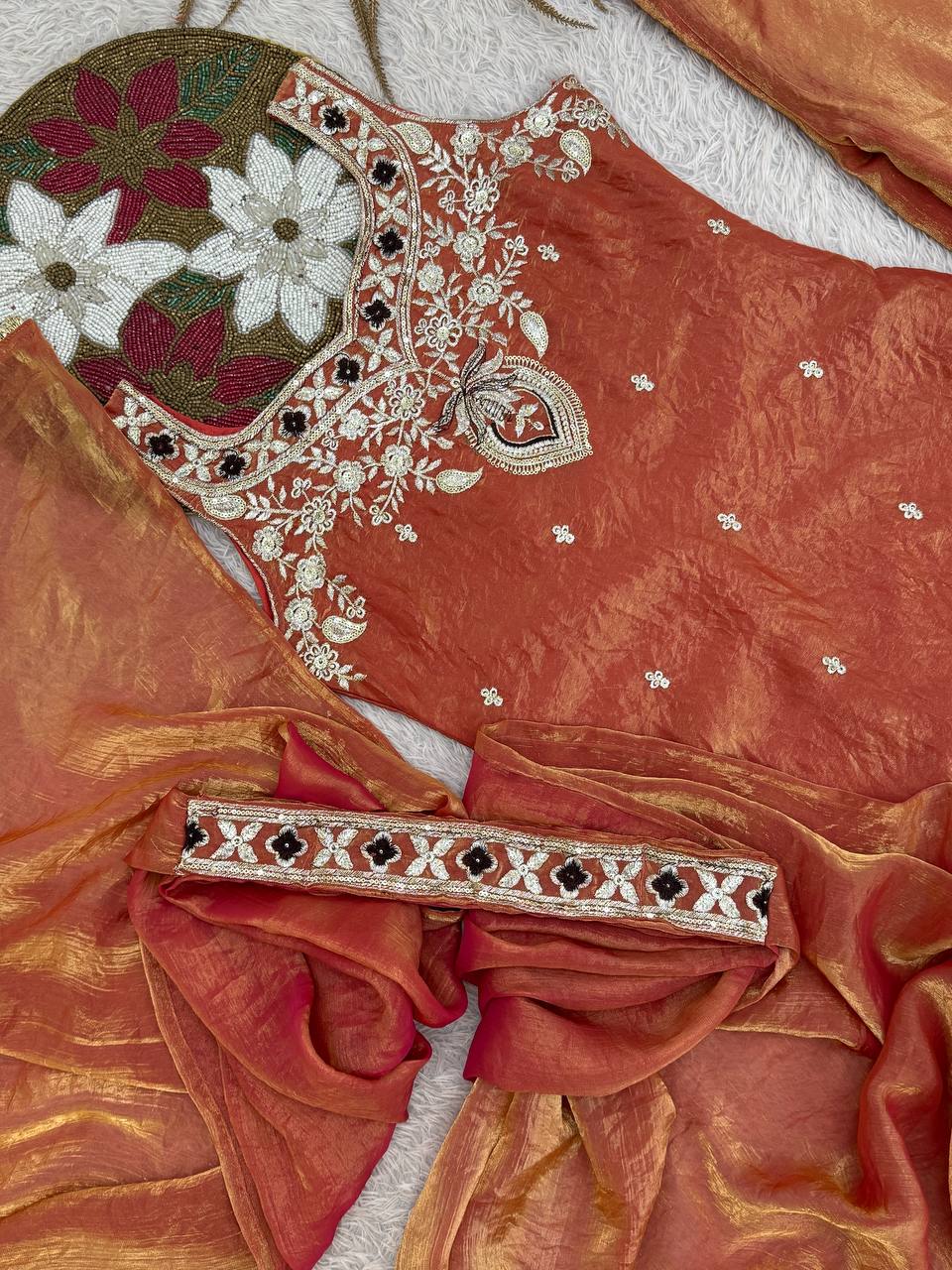 Presenting New Premium Quality With Embroidery Sequence Worked Top Plazzo