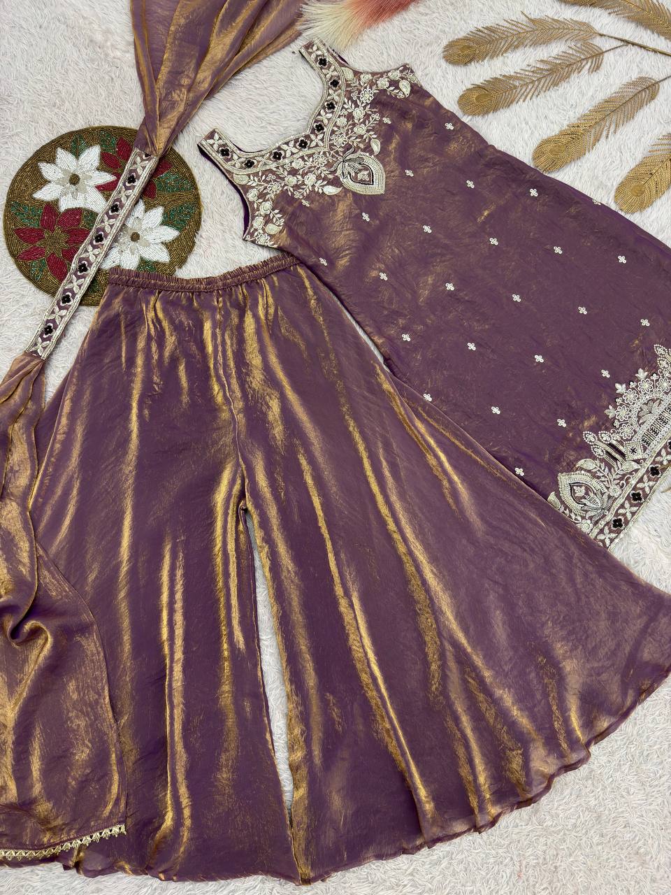 Presenting New Premium Quality With Embroidery Sequence Worked Top Plazzo