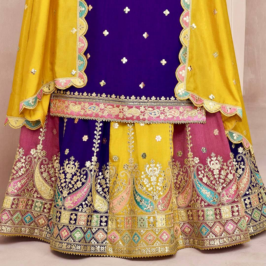 Multicolored Embroidered Attractive Party Wear Kurti Lehenga