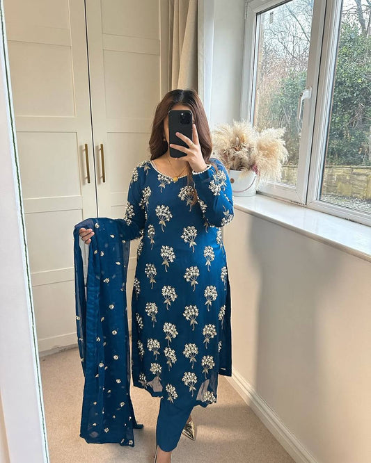 Pure Heavy Chinnon Silk With Heavy Embroidery Suit