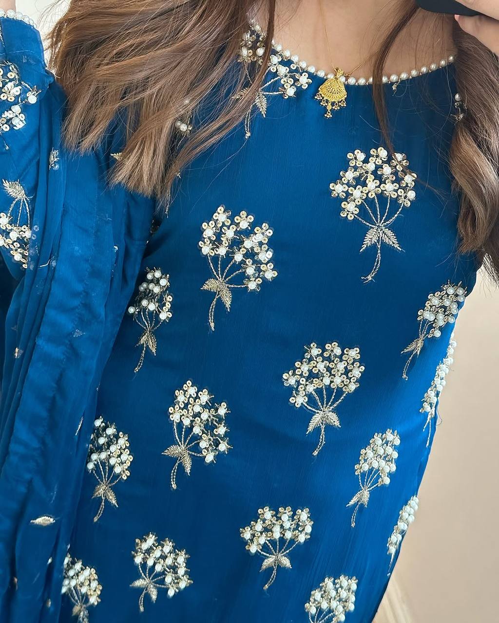 Pure Heavy Chinnon Silk With Heavy Embroidery Suit