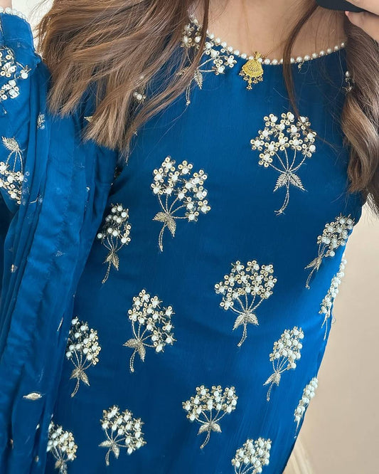 Pure Heavy Chinnon Silk With Heavy Embroidery Suit