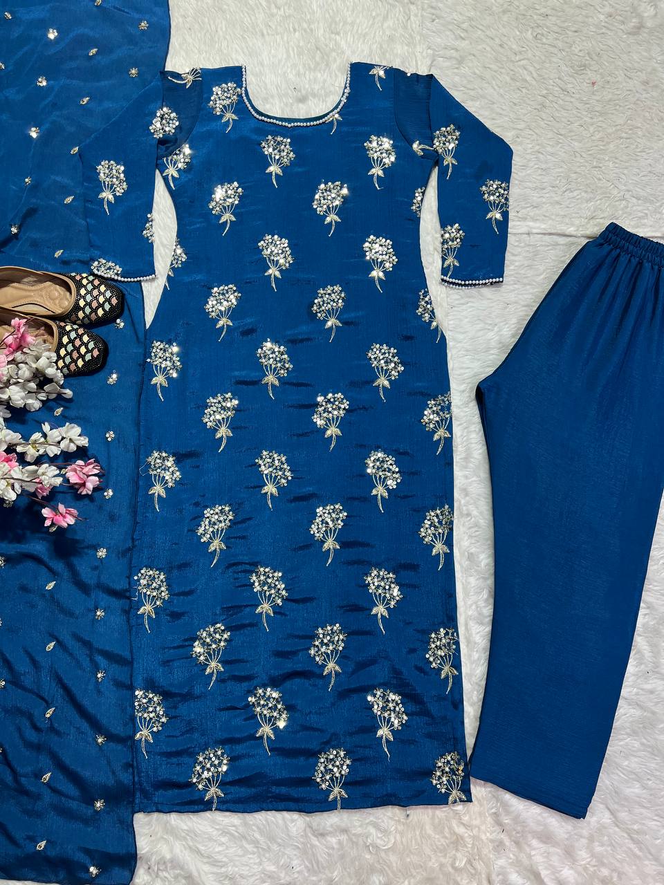 Pure Heavy Chinnon Silk With Heavy Embroidery Suit