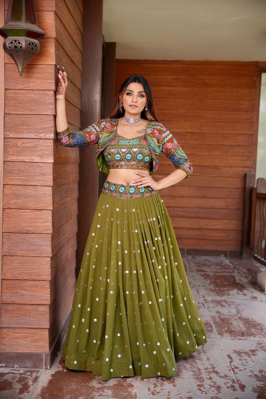 THIS NAVRATRI FOX GORGETTE WITH MULTI COLOR LEHENGA CHOLI