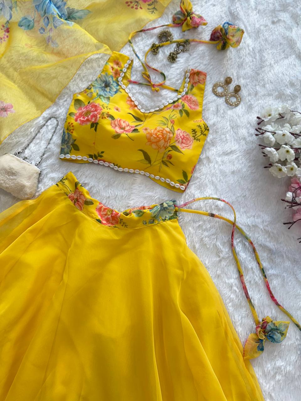 Pure organza silk floral  printed lehnga