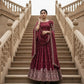 Dazzle in our embroidered burgundy lehenga
