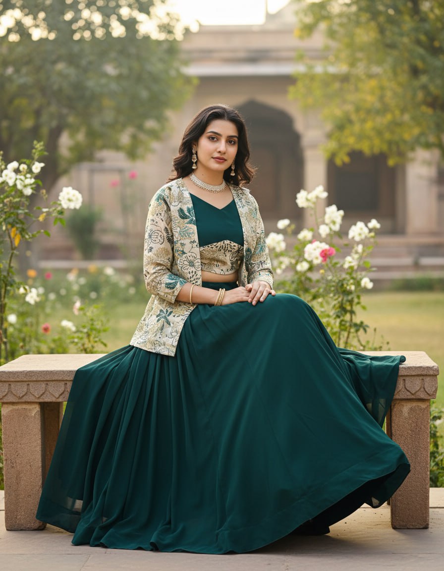 Elegance meets Class in this Printed Koti n Lehenga Sets