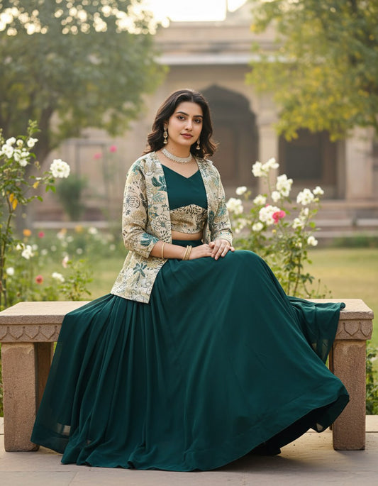 Elegance meets Class in this Printed Koti n Lehenga Sets