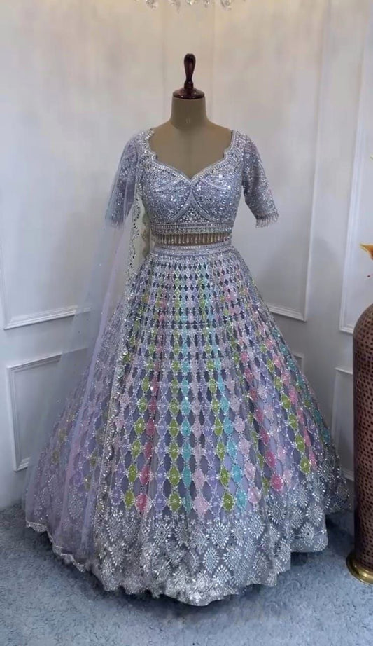 Launching 4 meter flared Real Mirror Embroidery Sequins Work Lehenga
