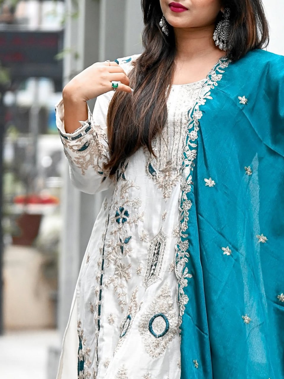 EID SPECIAL SEQUENCE EMBROIDERY ON SILK FABRIC TOP AND PLAZZO
