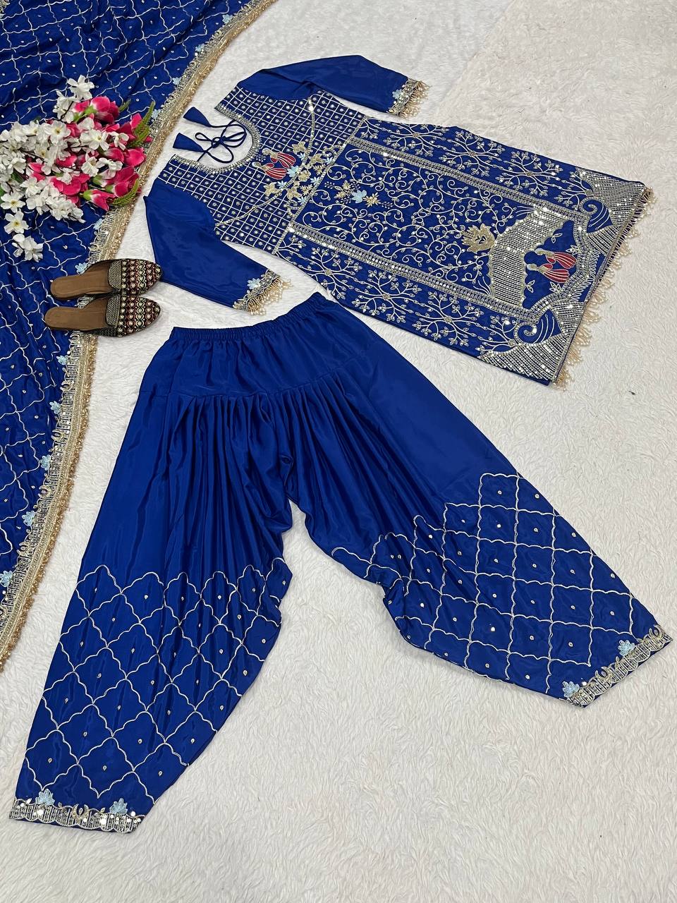 Launching New Designer Party Wear Look Top Dhoti Salwar and Dupatta