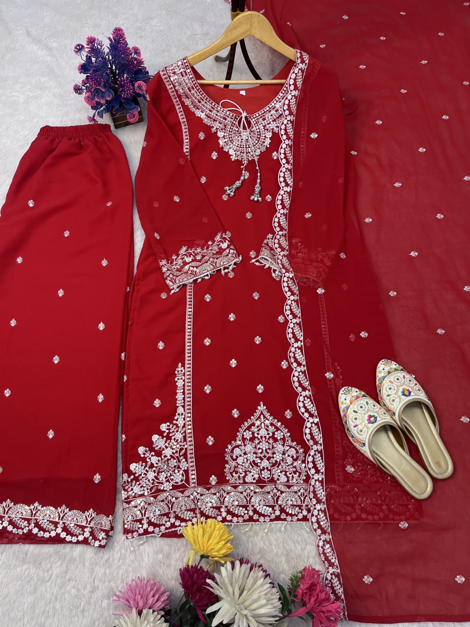 DESIGNER WEAR SEQUENCE EMBROIDERY ON FOX GEORGETTE SUIT