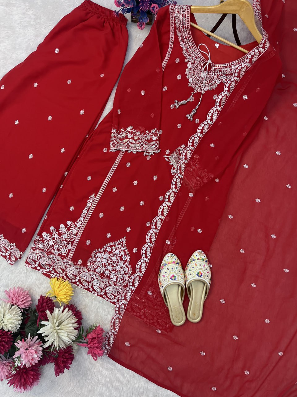 DESIGNER WEAR SEQUENCE EMBROIDERY ON FOX GEORGETTE SUIT