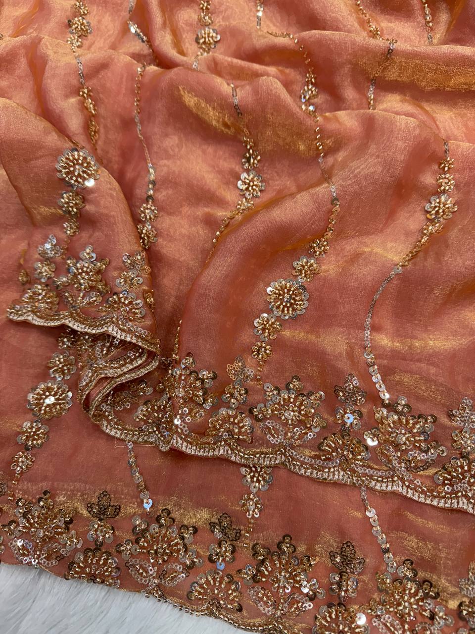 Soft space silk Beautiful Beads and  Sequence Embroidery Work Saree