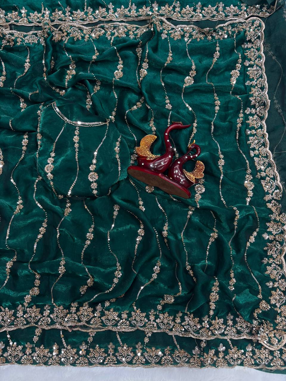 Soft space silk Beautiful Beads and  Sequence Embroidery Work Saree