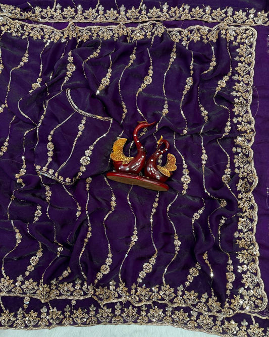 Soft space silk Beautiful Beads and  Sequence Embroidery Work Saree