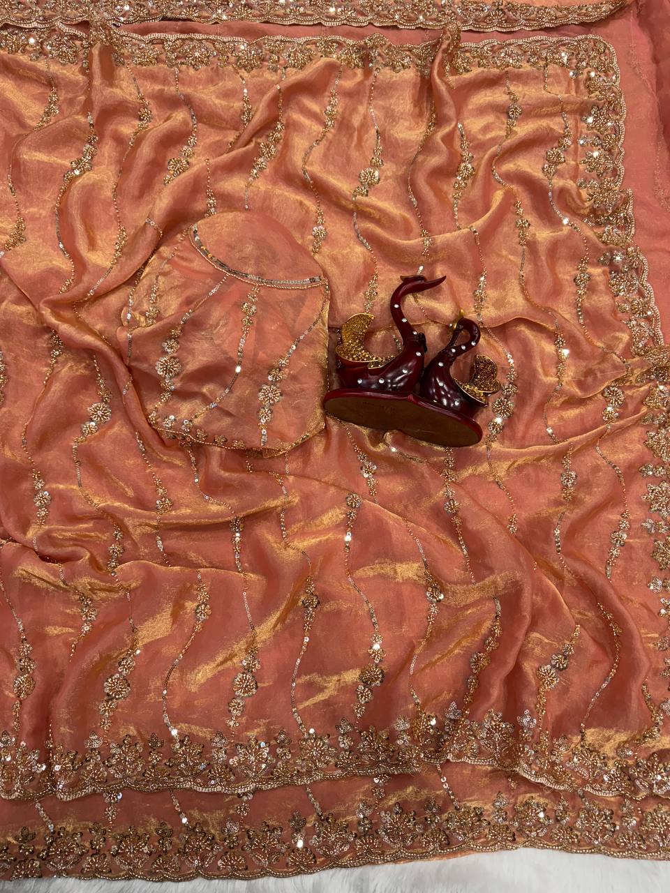 Soft space silk Beautiful Beads and  Sequence Embroidery Work Saree