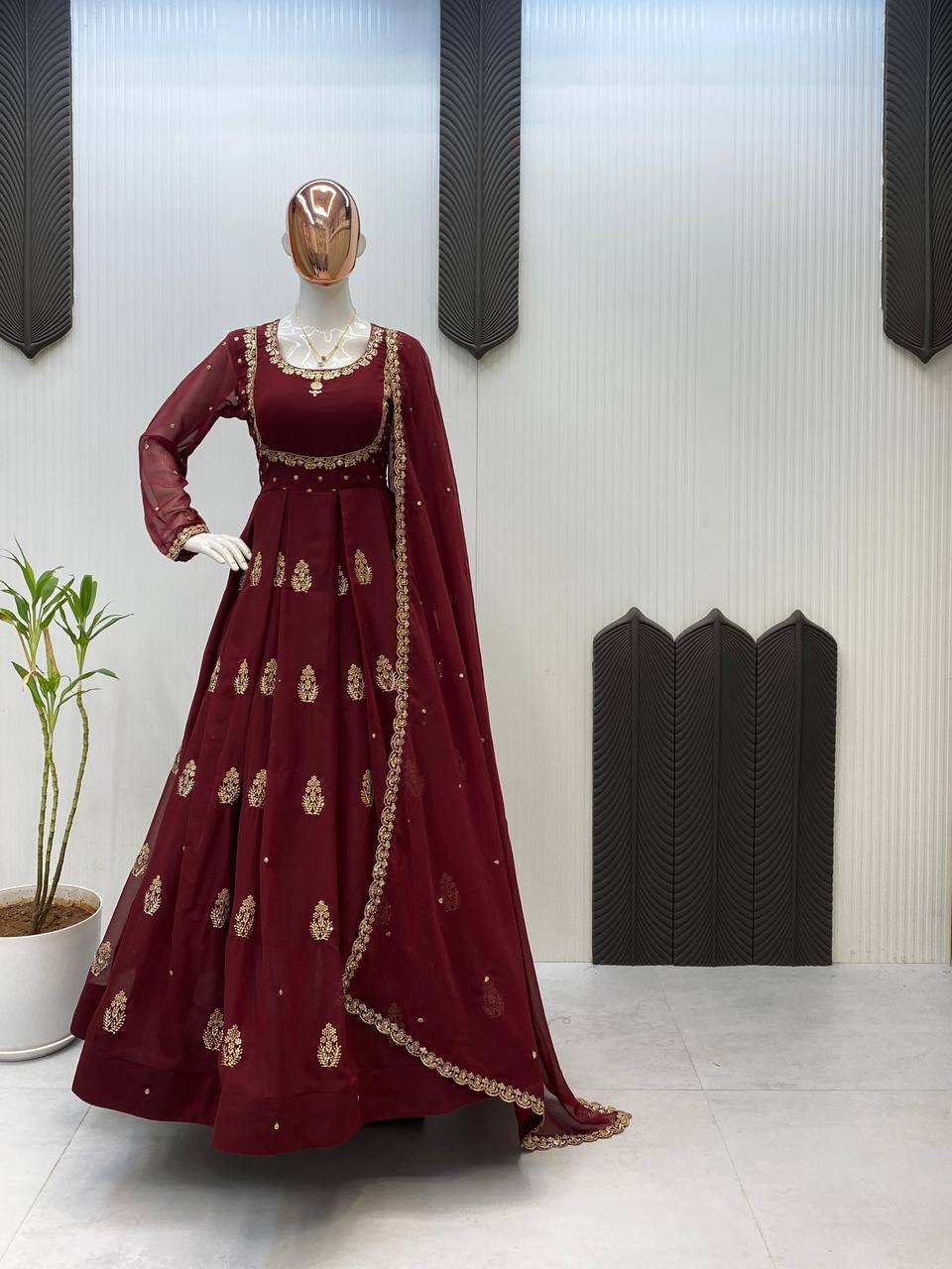 EXCLUSIVE 2 PIECE GOWN WITH DUPATTA IN SEQUENCE EMBROIDERY WORK