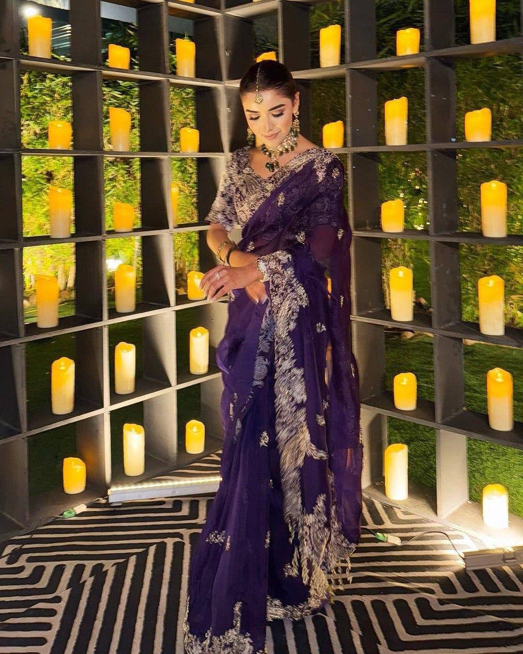 Pure Rangoli silk with coding pallu Embroidered work Saree