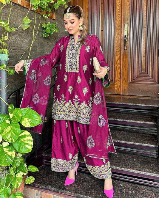 CHINON SILK  WITH BEAUTIFUL SEQUINS EMBROIDERY WORK