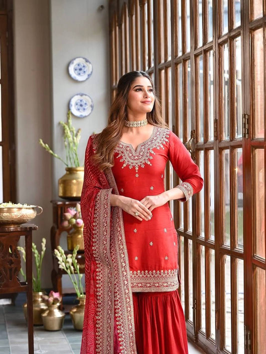 PRESENTING 3 PIECE STYLISH KURTI SHARARA AND DUPATTA