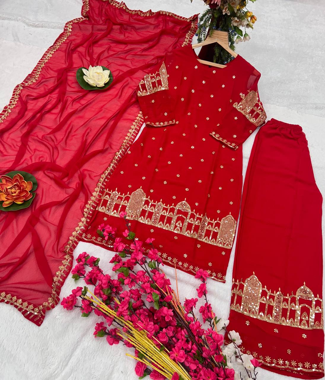 Red Coloured Embroidered Attractive Party Wear Kurti