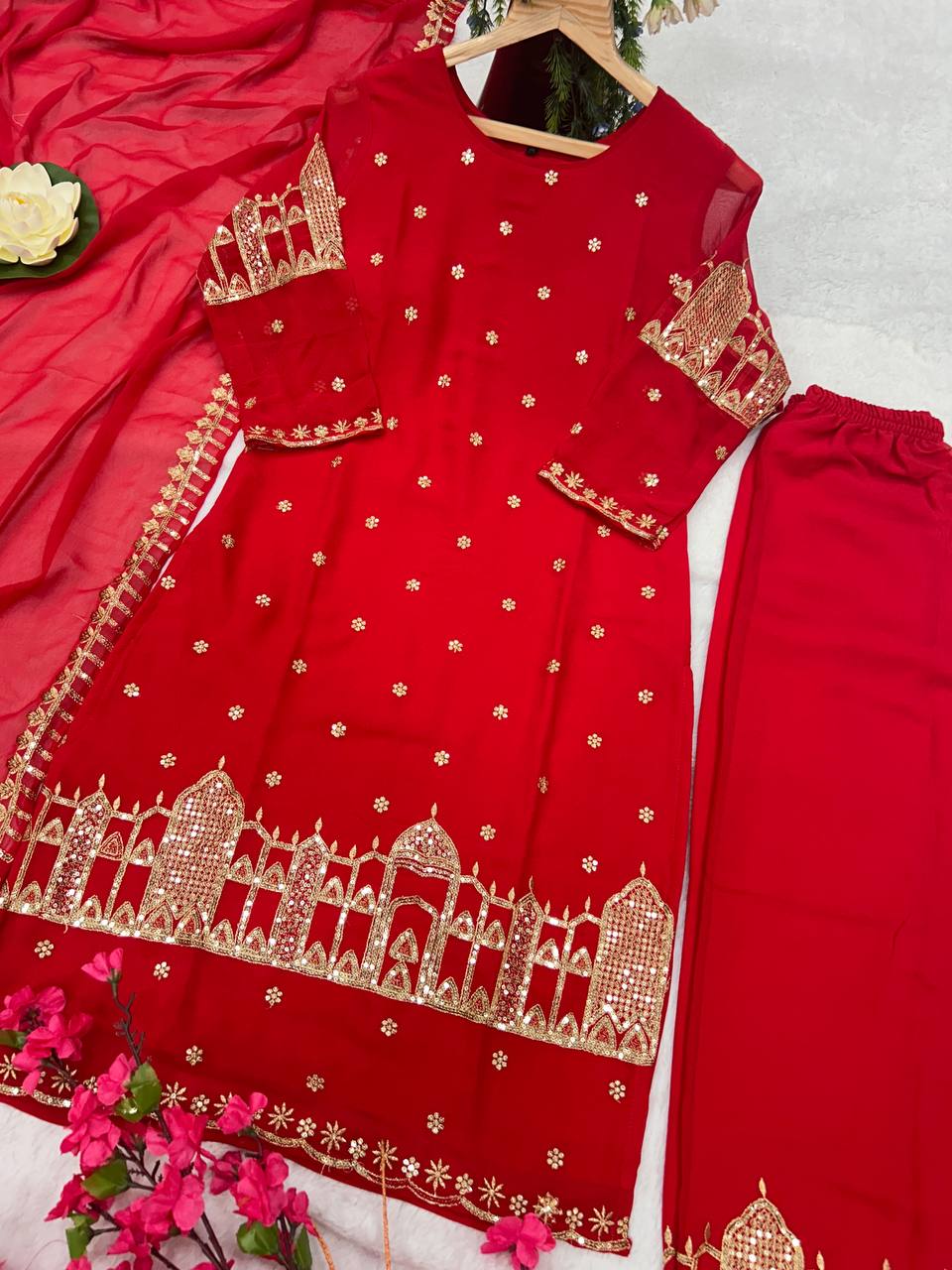 Red Coloured Embroidered Attractive Party Wear Kurti