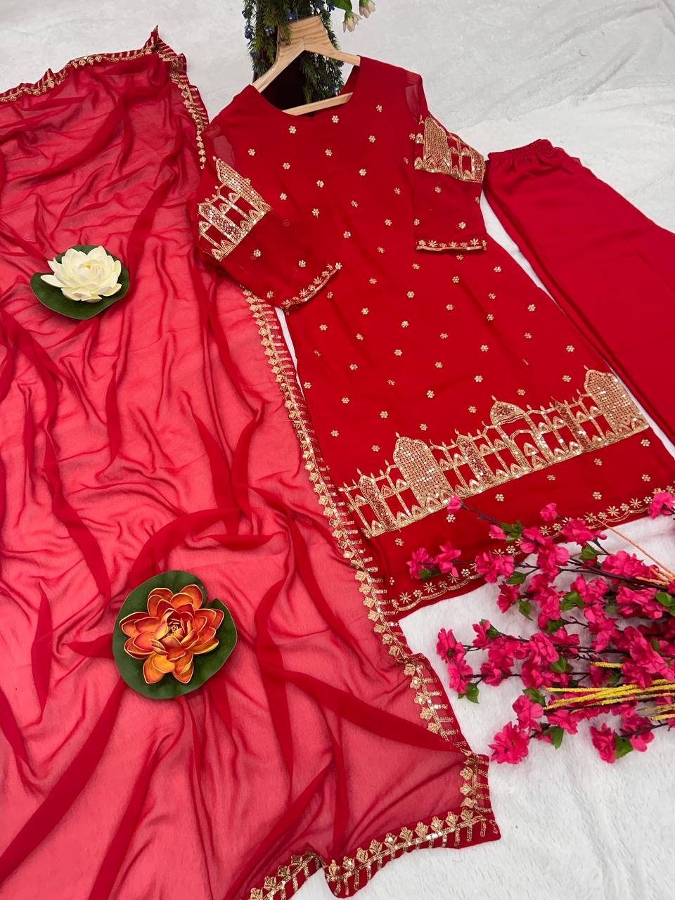 Red Coloured Embroidered Attractive Party Wear Kurti