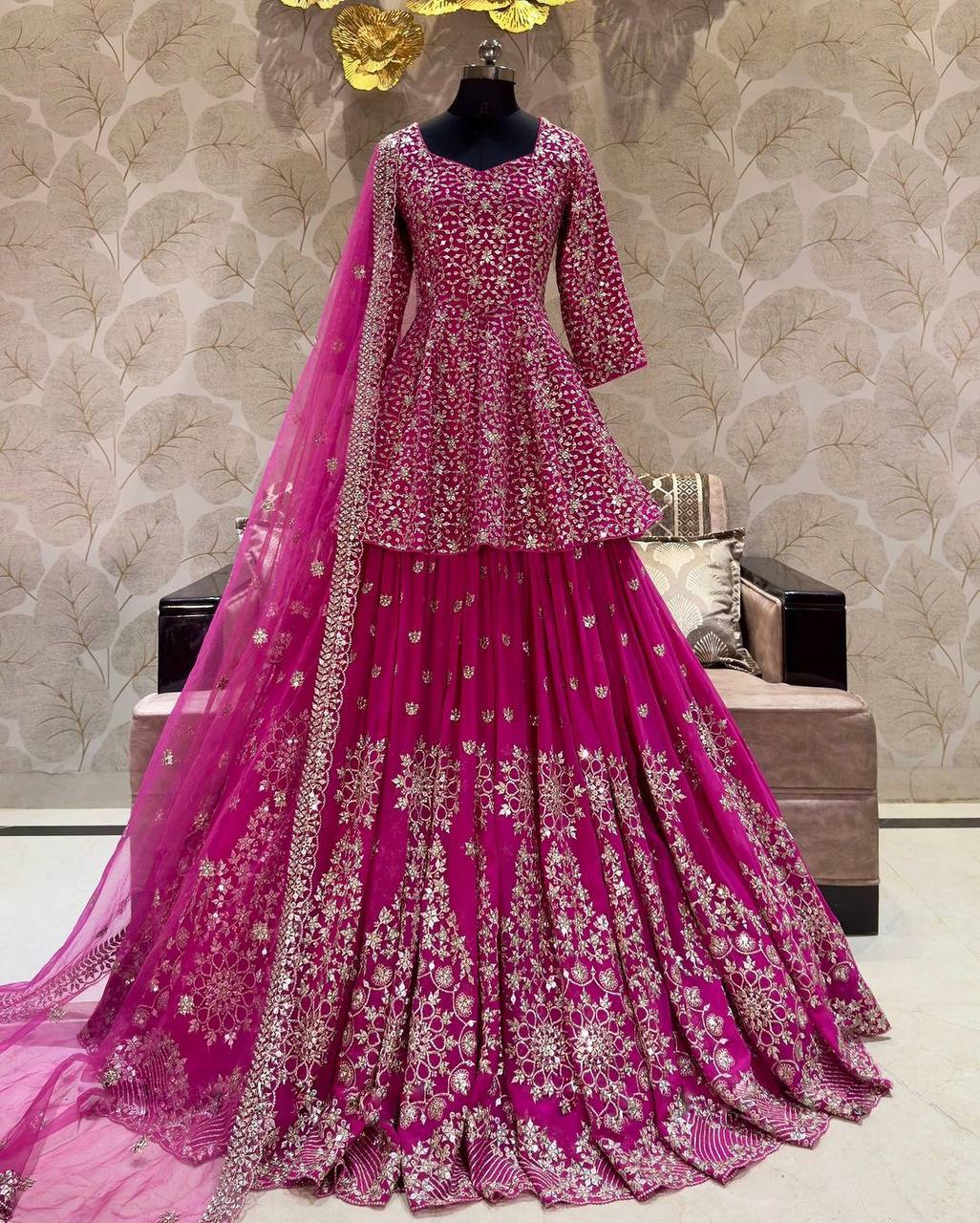 Faux Georgette With Heavy Embroidery 5 mm Sequence Work Lehenga Choli