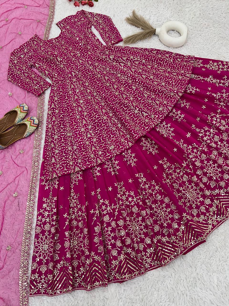 Faux Georgette With Heavy Embroidery 5 mm Sequence Work Lehenga Choli