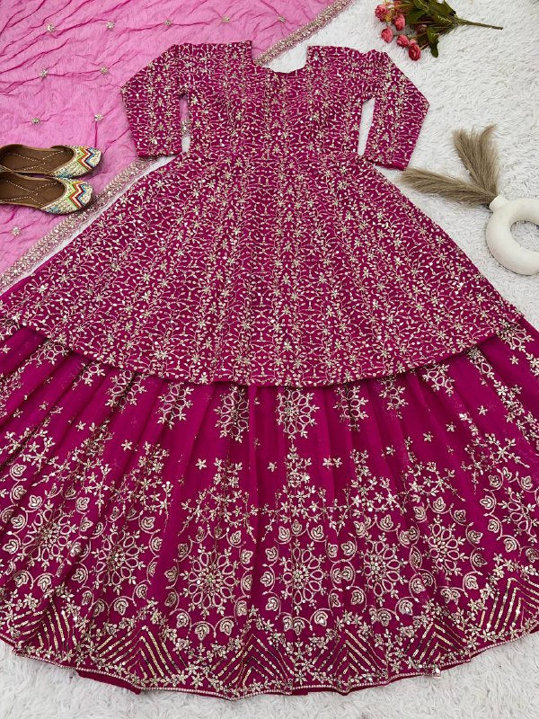 Faux Georgette With Heavy Embroidery 5 mm Sequence Work Lehenga Choli