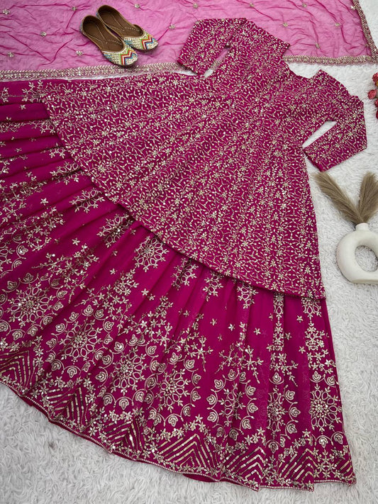 Faux Georgette With Heavy Embroidery 5 mm Sequence Work Lehenga Choli