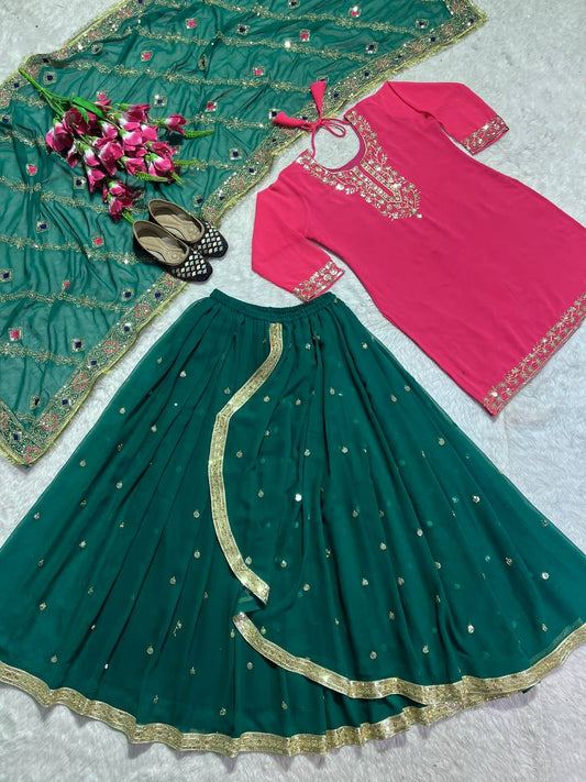 New Designer Party Wear Look Top Dhoti Skirt and Dupatta