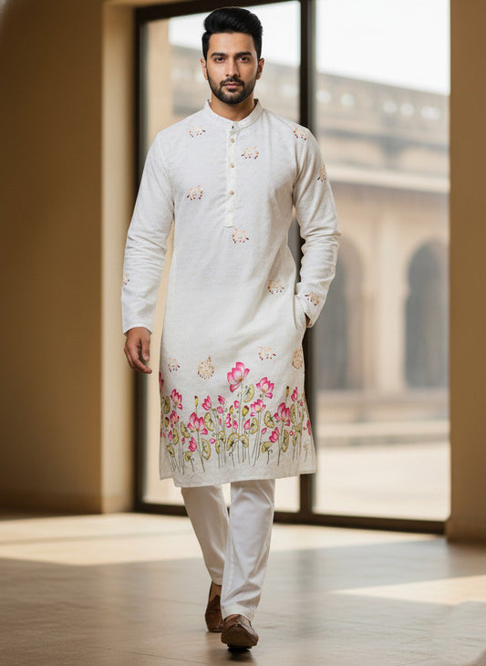 Traditional Cotton Digital Crochet Men's Kurta