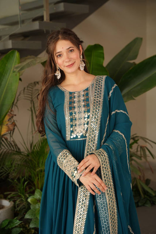 Designer Embroidered Anarkali Gown Dupatta Collection