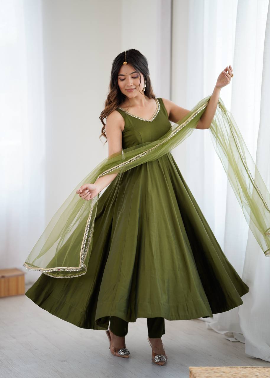 PURE ROMANSILK CHANDERI FABRIC FULLY FLAIR ANARKALI