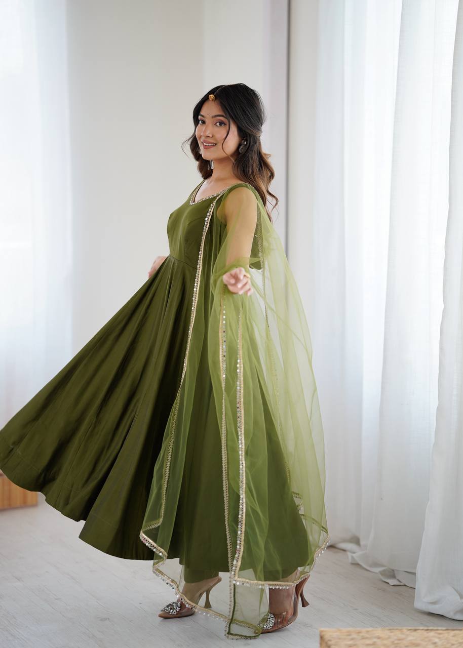 PURE ROMANSILK CHANDERI FABRIC FULLY FLAIR ANARKALI