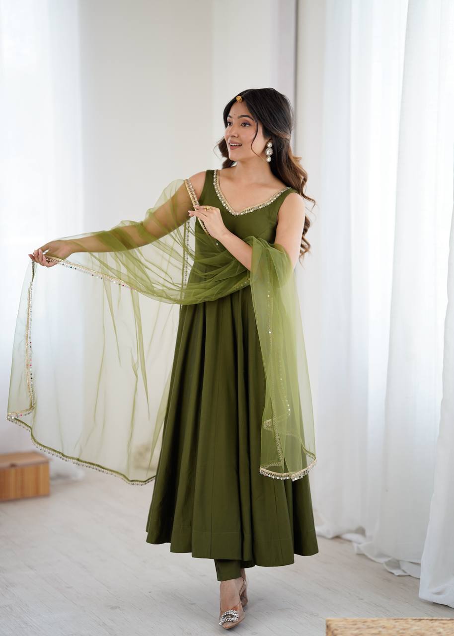 PURE ROMANSILK CHANDERI FABRIC FULLY FLAIR ANARKALI