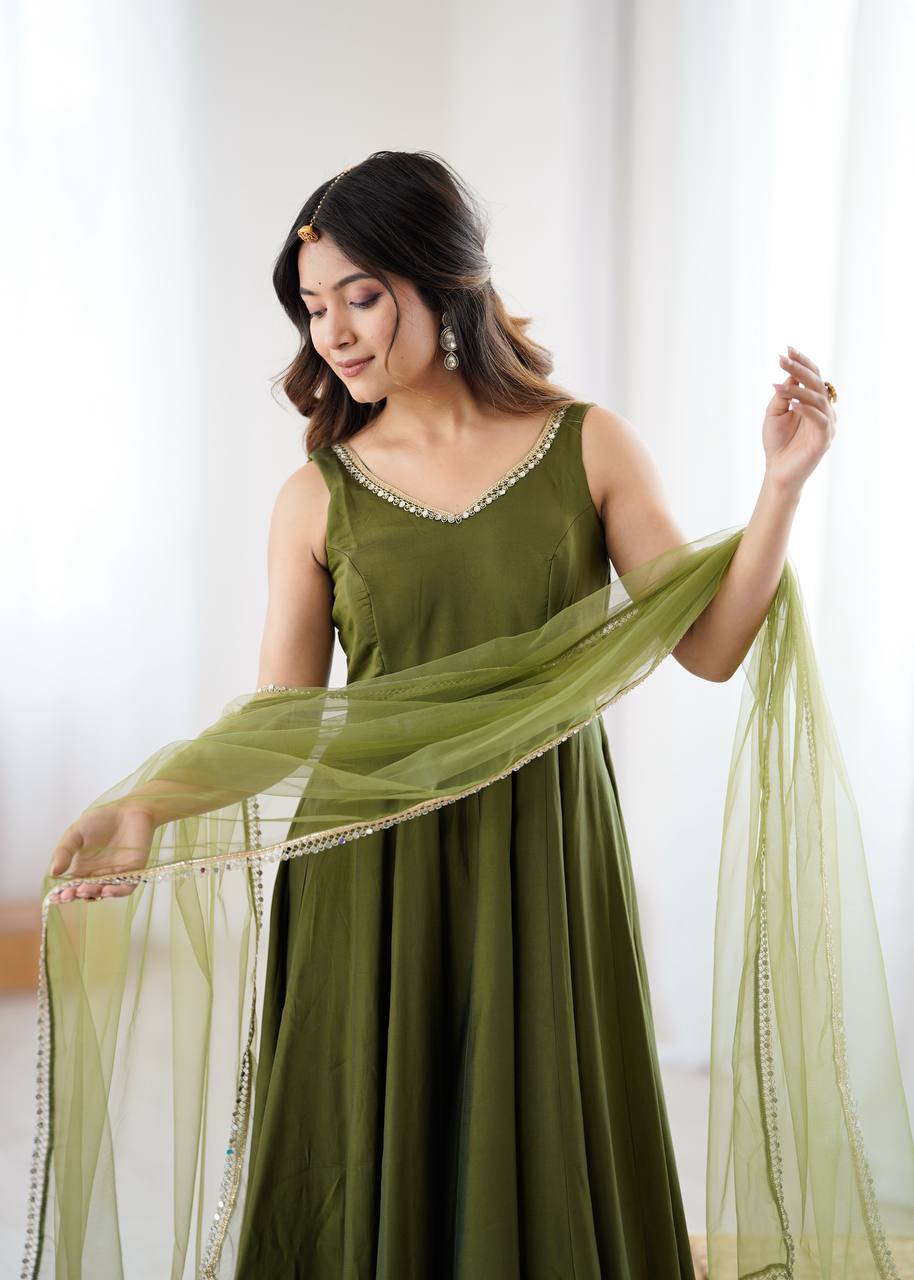 PURE ROMANSILK CHANDERI FABRIC FULLY FLAIR ANARKALI