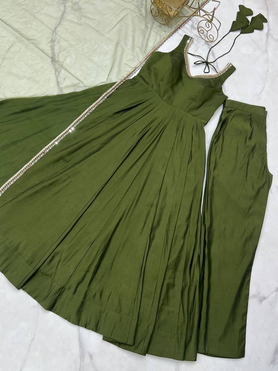 PURE ROMANSILK CHANDERI FABRIC FULLY FLAIR ANARKALI