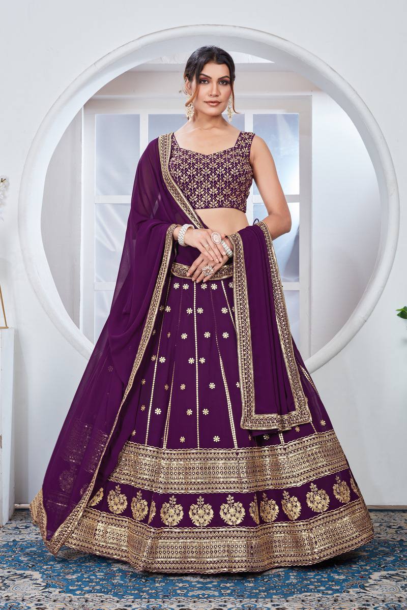 Heavy Thread With Sequence Embroidery Stich Work Lehenga Choli