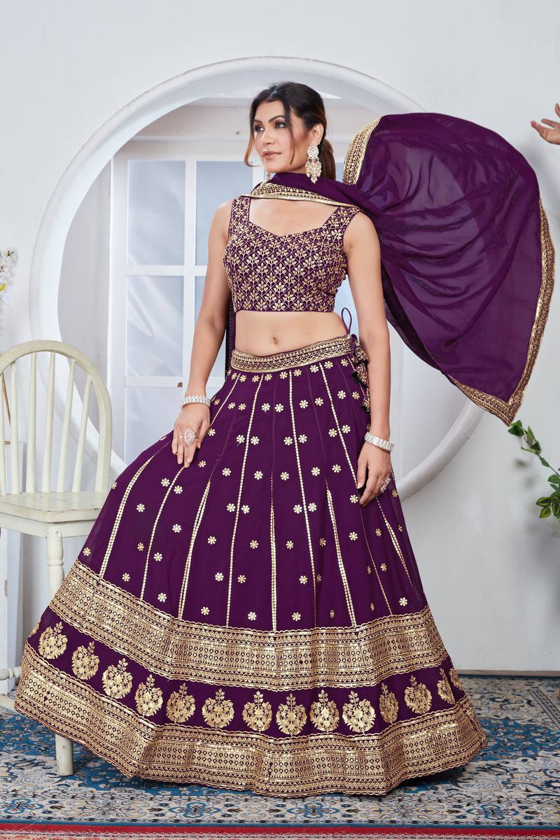 Heavy Thread With Sequence Embroidery Stich Work Lehenga Choli