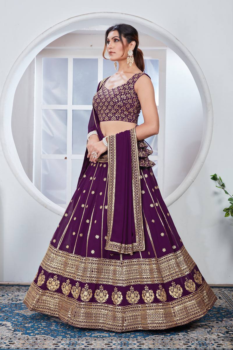 Heavy Thread With Sequence Embroidery Stich Work Lehenga Choli