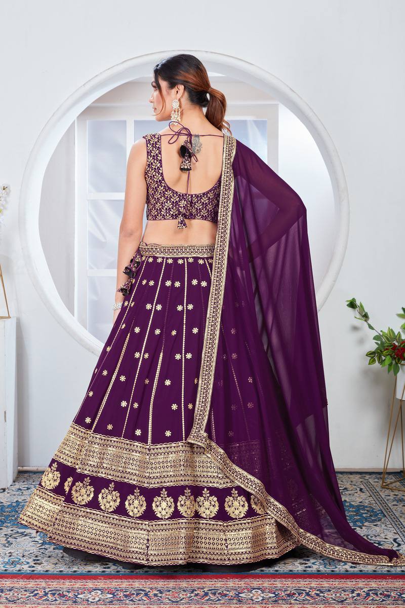 Heavy Thread With Sequence Embroidery Stich Work Lehenga Choli