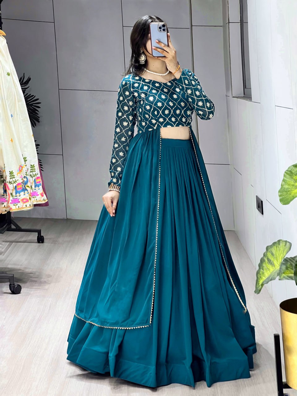 Shop this stunning Teal Blue Indo-Western Lehenga set