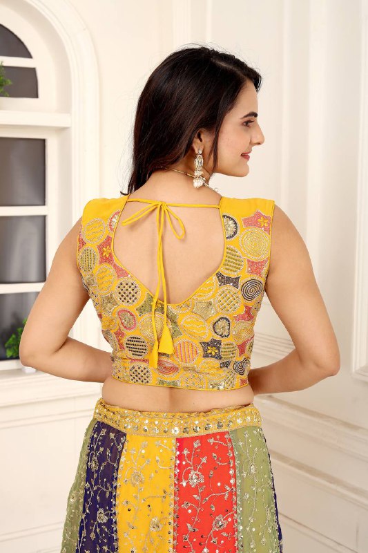 4 Multicoloured Faux gorgette silk fabric semi stiched type lehenga