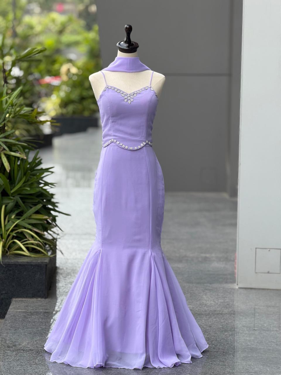 Georgette fishcut Skirt with adjustable waist elastic and zip Lehenga