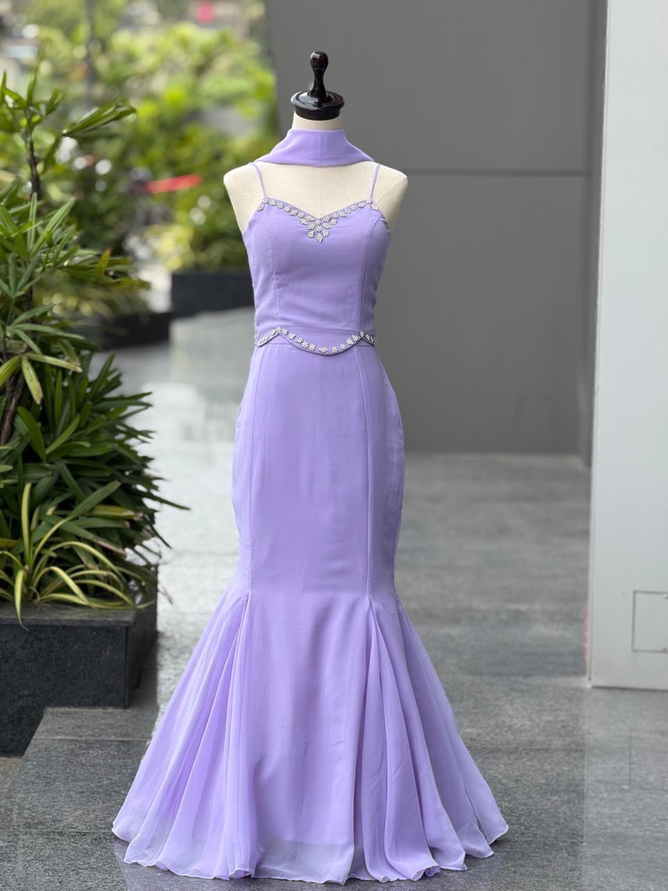 Georgette fishcut Skirt with adjustable waist elastic and zip Lehenga