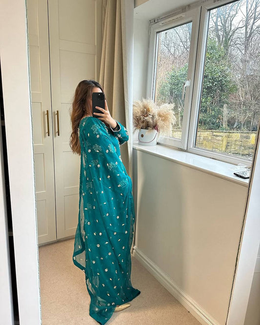 Pure Heavy Chinnon Silk With Heavy Embroidery Suit